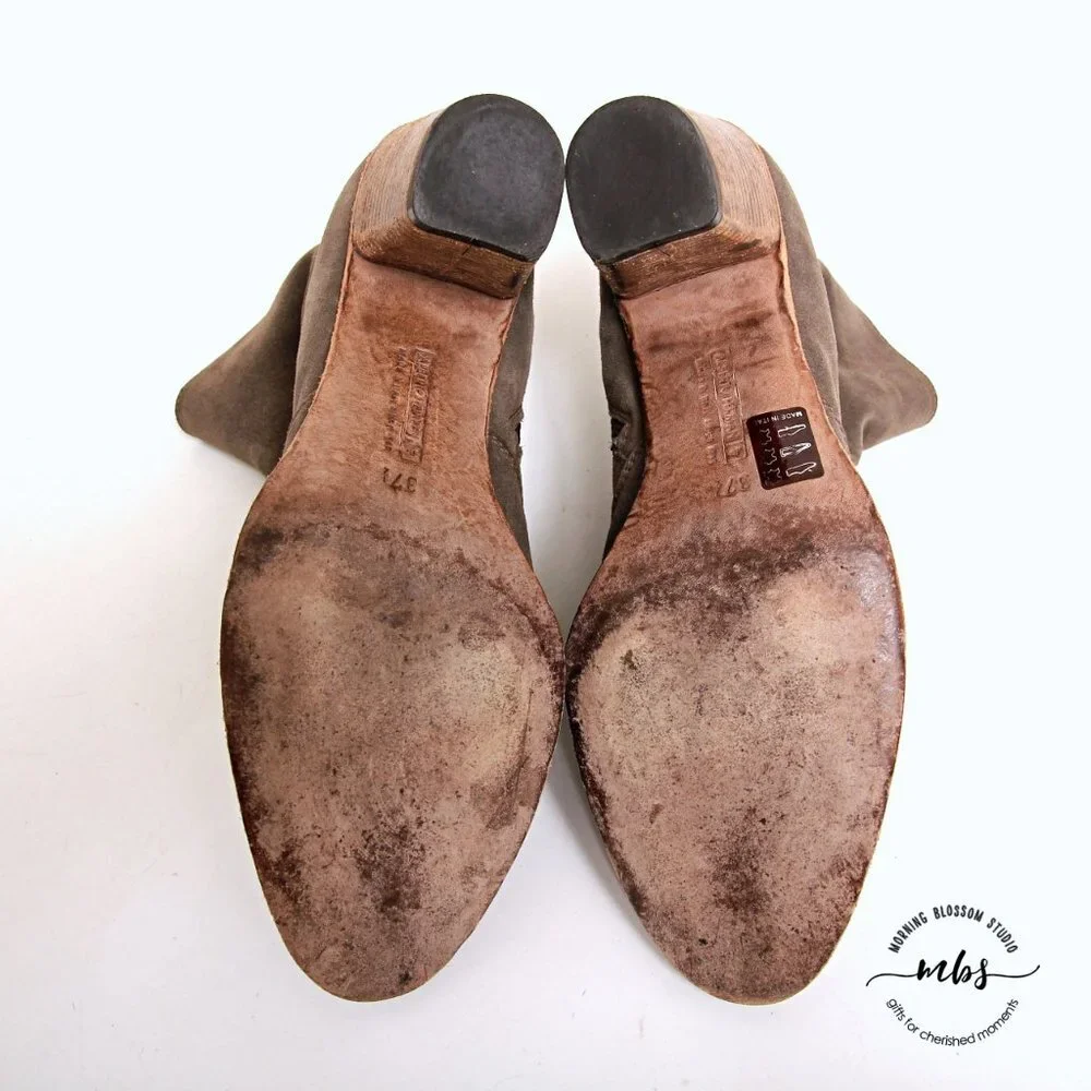 Alberto‎ Fermani Suede Side Zip Heeled Ankle Boots in Tan Women Size 7